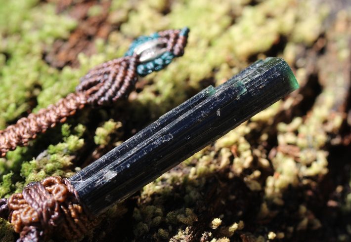 Cathedral Green blue tourmaline Necklace, Specimen crystal necklace, Australian madeacrame cord, October BirthStone,green blue tourmaline