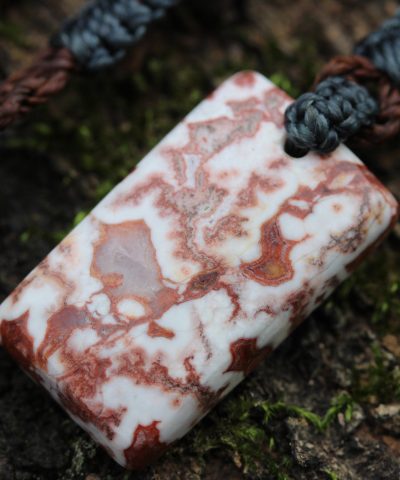 Australian Crazy Lace Agate Necklace,Shibari crystal Pendant,Elven Macrame Necklace,BURNING MAN jewelry,viking tribal talisman, larp