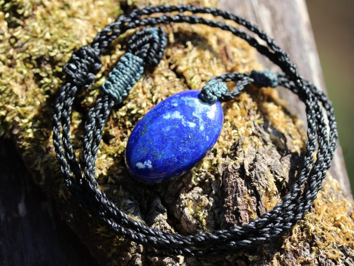 Lapis Lazuli Elven Macrame Necklace,Pyrite Pendant,Viking Celtic Necklace,Elf cosplay,Blue Stone,