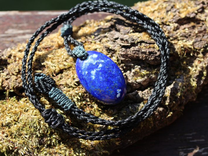 Lapis Lazuli Elven Macrame Necklace,Pyrite Pendant,Viking Celtic Necklace,Elf cosplay,Blue Stone,
