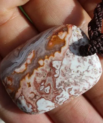 Australian Crazy Lace Agate Necklace, crystal Pendant,Elven Macrame Necklace, beachy beach jewelry, summer jewelry, surfer necklace