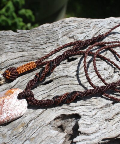 Australian Crazy Lace Agate Necklace, crystal Pendant,Elven Macrame Necklace, beachy beach jewelry, summer jewelry, surfer necklace