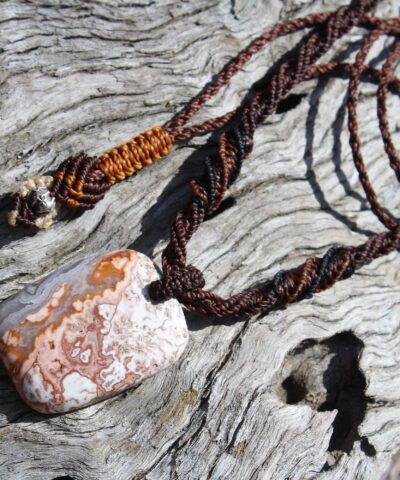 Australian Crazy Lace Agate Necklace, crystal Pendant,Elven Macrame Necklace, beachy beach jewelry, summer jewelry, surfer necklace