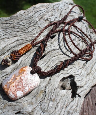Australian Crazy Lace Agate Necklace, crystal Pendant,Elven Macrame Necklace, beachy beach jewelry, summer jewelry, surfer necklace
