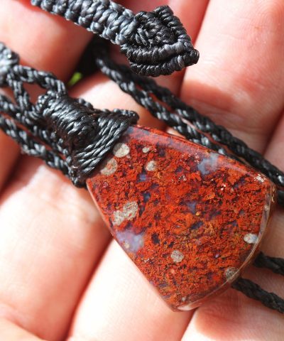 Red Moss Agate Pendant, Macrame cord, medieval necklace,beachy beach jewelry, summer jewelry, surfer necklace,Healing Stone, Celtic Viking