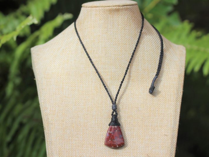 Red Moss Agate Pendant, Macrame cord, medieval necklace,beachy beach jewelry, summer jewelry, surfer necklace,Healing Stone, Celtic Viking