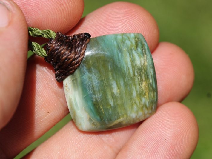 Australian Chrysoprase Pendant Necklace, Australian made thin macrame cord, Natural Green Healing stone Jewelry