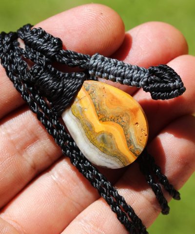 Eclipse Stone Necklace, Australian made yellow stone Macrame Thin Cord Healing Crystal Jewelry, may birthstone,