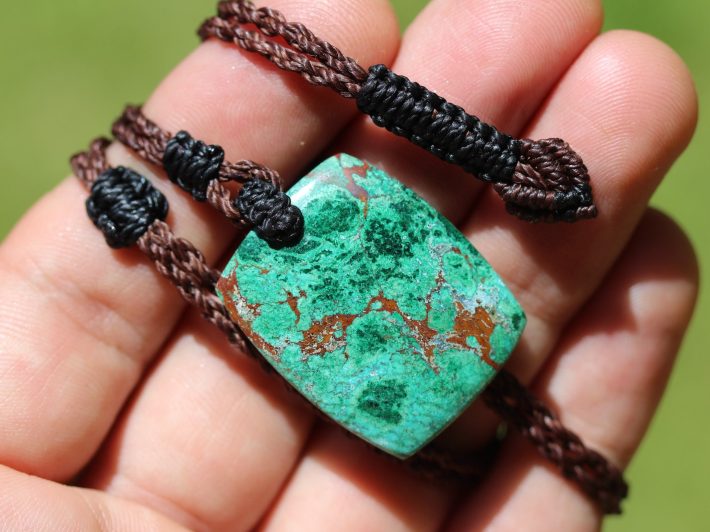 Australian Chrysocolla pendant, Chrysocolla necklace, Australian made thin Macrame cord, June birthstone,natural green stone surfer necklace