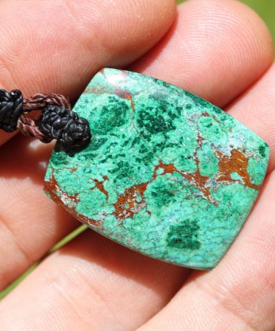 Australian Chrysocolla pendant, Chrysocolla necklace, Australian made thin Macrame cord, June birthstone,natural green stone surfer necklace