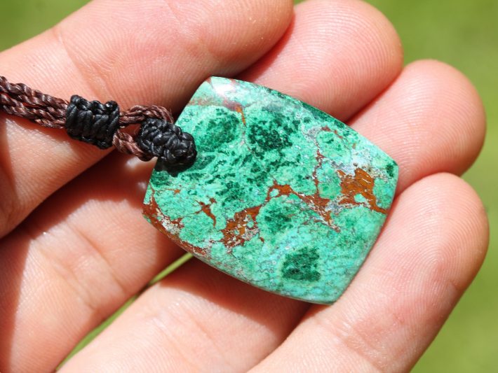 Australian Chrysocolla pendant, Chrysocolla necklace, Australian made thin Macrame cord, June birthstone,natural green stone surfer necklace