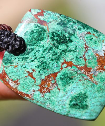 Australian Chrysocolla pendant, Chrysocolla necklace, Australian made thin Macrame cord, June birthstone,natural green stone surfer necklace