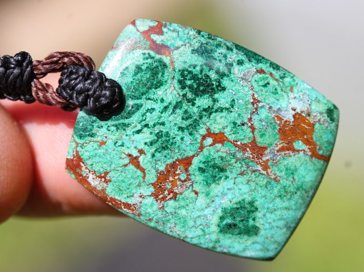Australian Chrysocolla pendant, Chrysocolla necklace, Australian made thin Macrame cord, June birthstone,natural green stone surfer necklace
