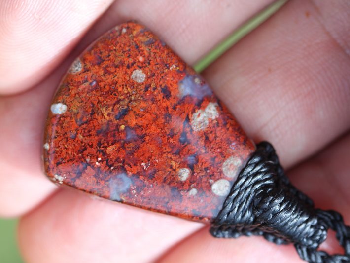 Red Moss Agate Pendant, Macrame cord, medieval necklace,beachy beach jewelry, summer jewelry, surfer necklace,Healing Stone, Celtic Viking