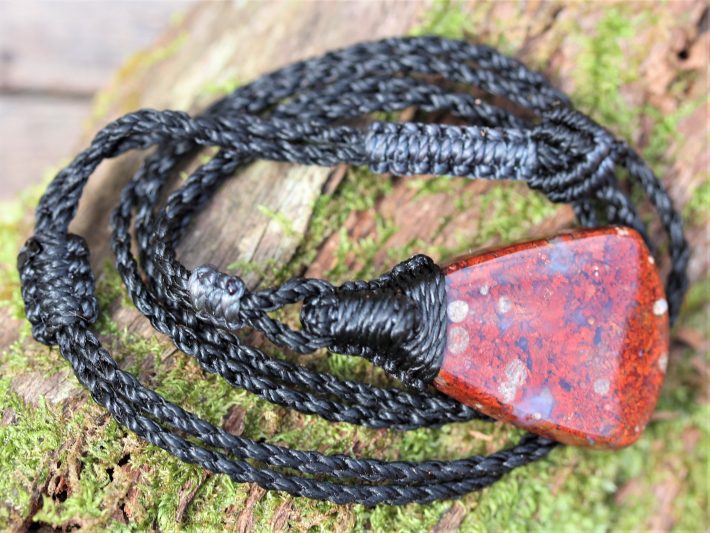 Red Moss Agate Pendant, Macrame cord, medieval necklace,beachy beach jewelry, summer jewelry, surfer necklace,Healing Stone, Celtic Viking