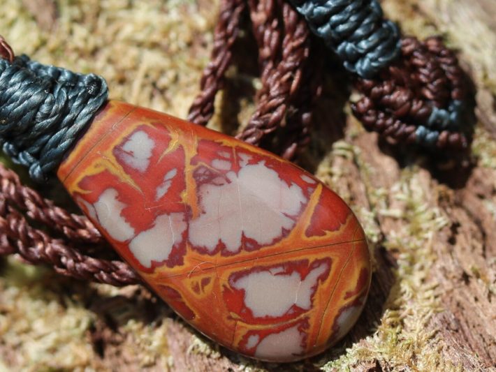 Australian noreena jasper necklace, australian made thin macrame cord, red stone tribal healing jewelry, may birthstone, tribal pendant