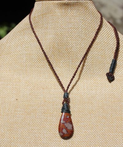 Australian noreena jasper necklace, australian made thin macrame cord, red stone tribal healing jewelry, may birthstone, tribal pendant