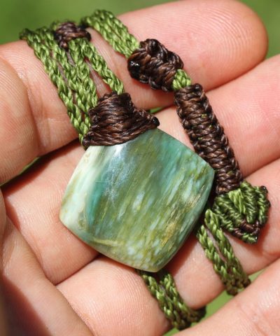 Australian Chrysoprase Pendant Necklace, Australian made thin macrame cord, Natural Green Healing stone Jewelry