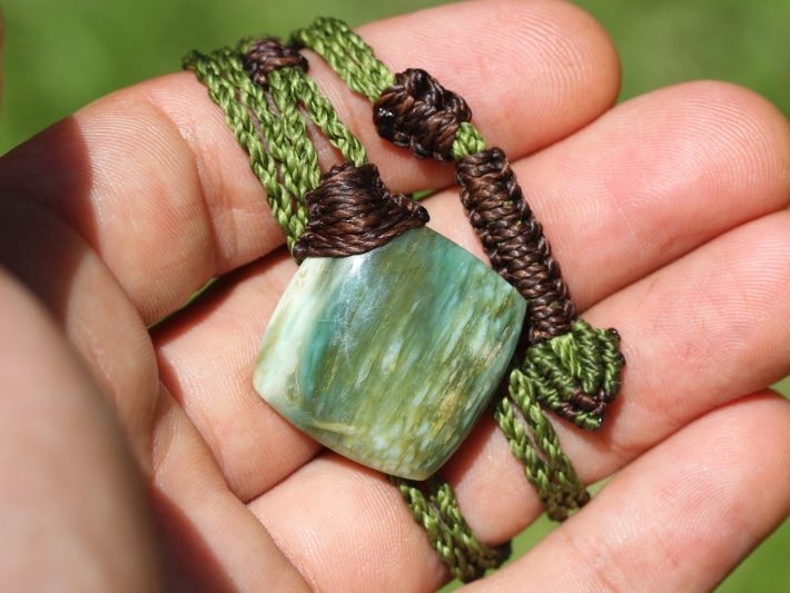 Australian Chrysoprase Pendant Necklace, Australian made thin macrame cord, Natural Green Healing stone Jewelry