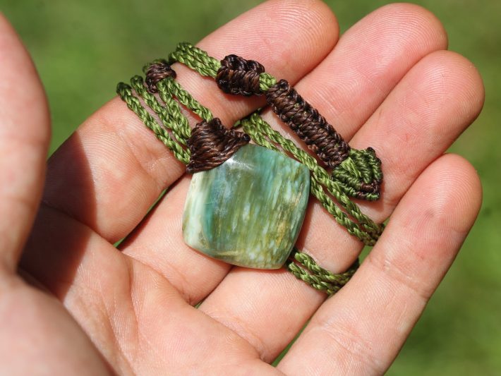 Australian Chrysoprase Pendant Necklace, Australian made thin macrame cord, Natural Green Healing stone Jewelry