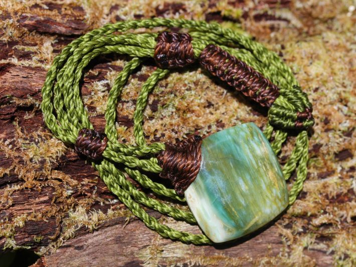 Australian Chrysoprase Pendant Necklace, Australian made thin macrame cord, Natural Green Healing stone Jewelry
