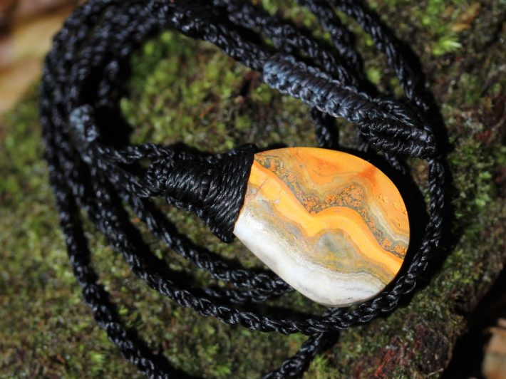 Eclipse Stone Necklace, Australian made yellow stone Macrame Thin Cord Healing Crystal Jewelry, may birthstone,