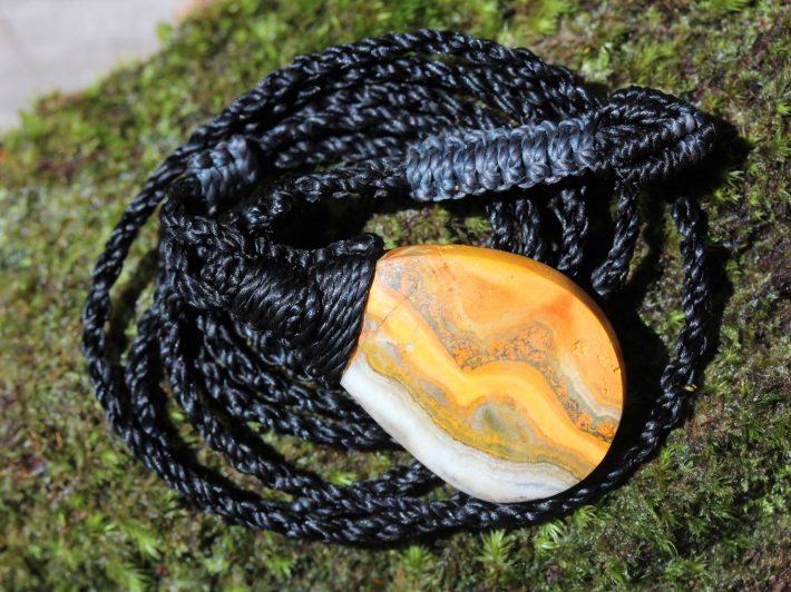 Eclipse Stone Necklace, Australian made yellow stone Macrame Thin Cord Healing Crystal Jewelry, may birthstone,