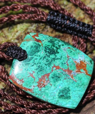 Australian Chrysocolla pendant, Chrysocolla necklace, Australian made thin Macrame cord, June birthstone,natural green stone surfer necklace