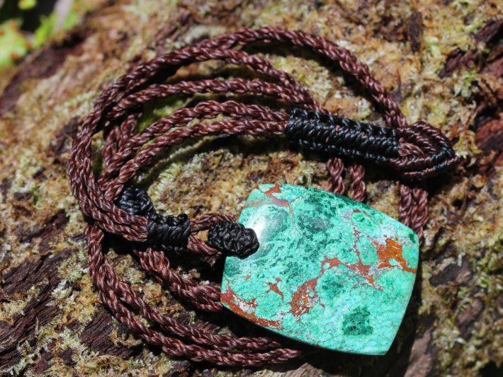 Australian Chrysocolla pendant, Chrysocolla necklace, Australian made thin Macrame cord, June birthstone,natural green stone surfer necklace