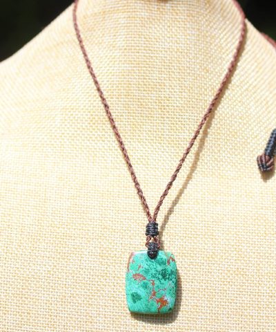 Australian Chrysocolla pendant, Chrysocolla necklace, Australian made thin Macrame cord, June birthstone,natural green stone surfer necklace