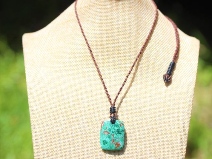 Australian Chrysocolla pendant, Chrysocolla necklace, Australian made thin Macrame cord, June birthstone,natural green stone surfer necklace