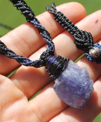 Real Tanzanite Necklace,Purple Stone Tanzanite Pendant, Raw Crystal Elven Jewelry, Australian Made Macrame Cord Healing crystal Jewellery
