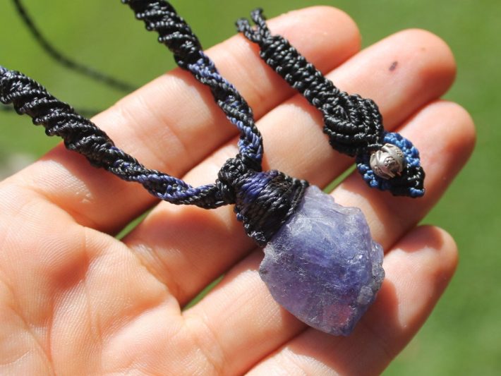 Real Tanzanite Necklace,Purple Stone Tanzanite Pendant, Raw Crystal Elven Jewelry, Australian Made Macrame Cord Healing crystal Jewellery