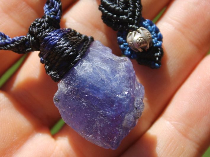 Real Tanzanite Necklace,Purple Stone Tanzanite Pendant, Raw Crystal Elven Jewelry, Australian Made Macrame Cord Healing crystal Jewellery