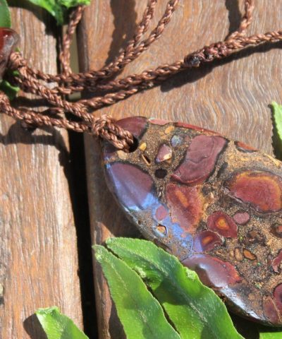 Koroit Boulder opal Necklace ,Australian Red tigereye Pendant , Australian made Unique Macrame Cord Statement Necklace summer jewelry gift