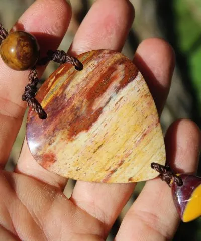 Australian Mookaite , creek and rainforest Jasper, Earthy unique tribal necklace talisman, Australian made Macrame Cord,summer jewelry gift