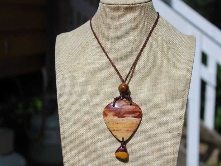 Australian Mookaite , creek and rainforest Jasper, Earthy unique tribal necklace talisman, Australian made Macrame Cord,summer jewelry gift
