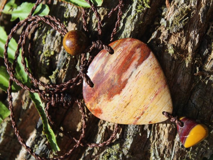 Australian Mookaite , creek and rainforest Jasper, Earthy unique tribal necklace talisman, Australian made Macrame Cord,summer jewelry gift