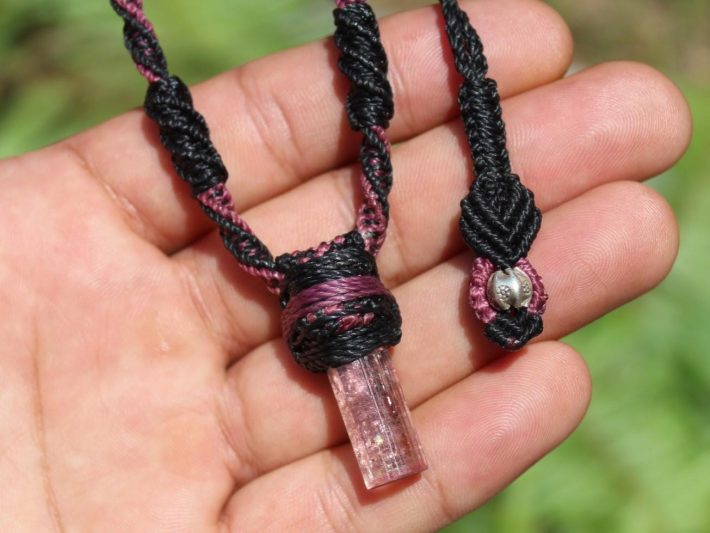 PINK TOURMALINE Pendant, Australian made Macrame cord, October Birth Stone, Healing crystal, Heart Chakra pink stone raw crystal jewelry