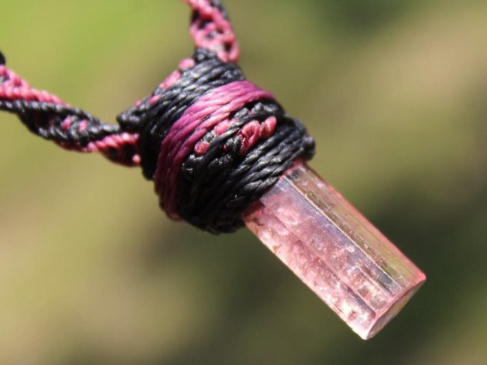 PINK TOURMALINE Pendant, Australian made Macrame cord, October Birth Stone, Healing crystal, Heart Chakra pink stone raw crystal jewelry