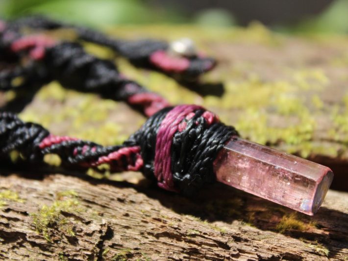 PINK TOURMALINE Pendant, Australian made Macrame cord, October Birth Stone, Healing crystal, Heart Chakra pink stone raw crystal jewelry