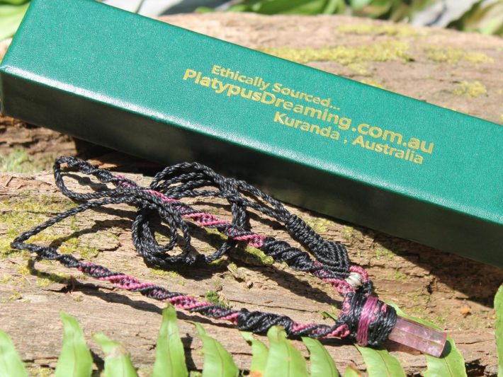 PINK TOURMALINE Pendant, Australian made Macrame cord, October Birth Stone, Healing crystal, Heart Chakra pink stone raw crystal jewelry