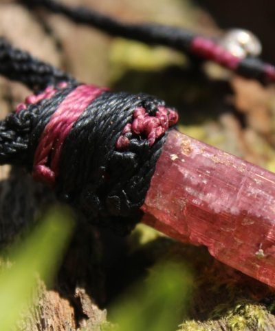 Pink Tourmaline Necklace, Australian made macrame cord, October Birth Stone, Heart Chakra pink stone raw crystal yoga jewelry
