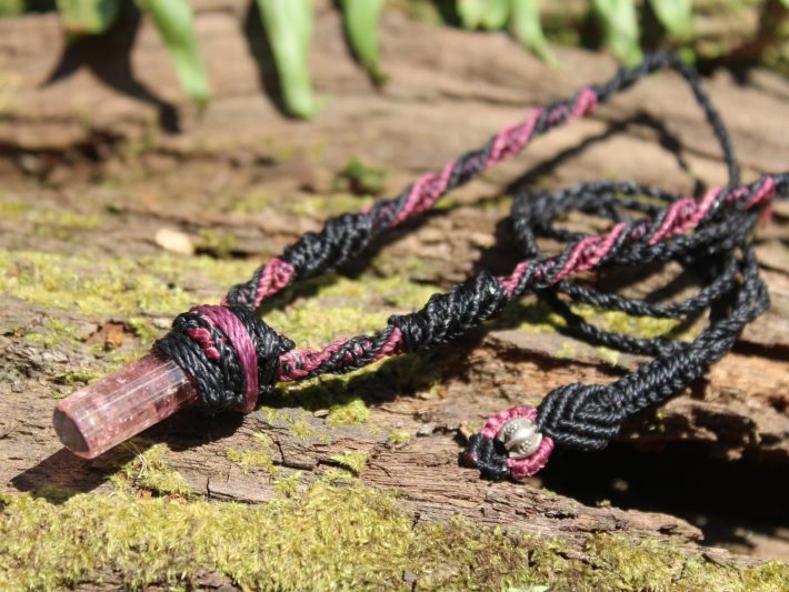 PINK TOURMALINE Pendant, Australian made Macrame cord, October Birth Stone, Healing crystal, Heart Chakra pink stone raw crystal jewelry