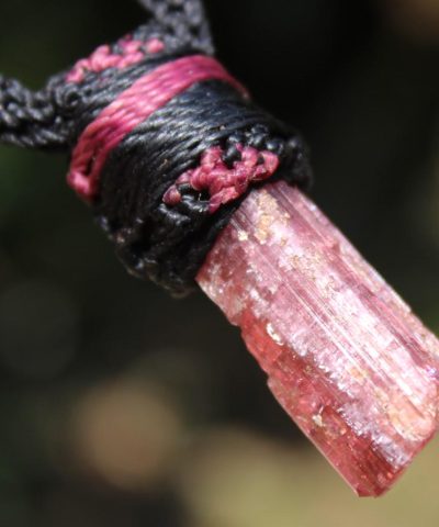 Pink Tourmaline Necklace, Australian made macrame cord, October Birth Stone, Heart Chakra pink stone raw crystal yoga jewelry