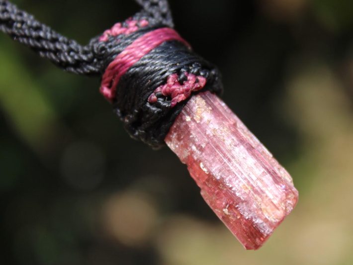 Pink Tourmaline Necklace, Australian made macrame cord, October Birth Stone, Heart Chakra pink stone raw crystal yoga jewelry