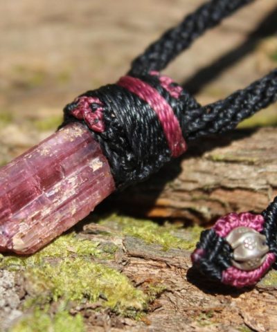 Pink Tourmaline Necklace, Australian made macrame cord, October Birth Stone, Heart Chakra pink stone raw crystal yoga jewelry