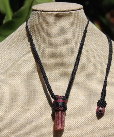 Pink Tourmaline Necklace, Australian made macrame cord, October Birth Stone, Heart Chakra pink stone raw crystal yoga jewelry