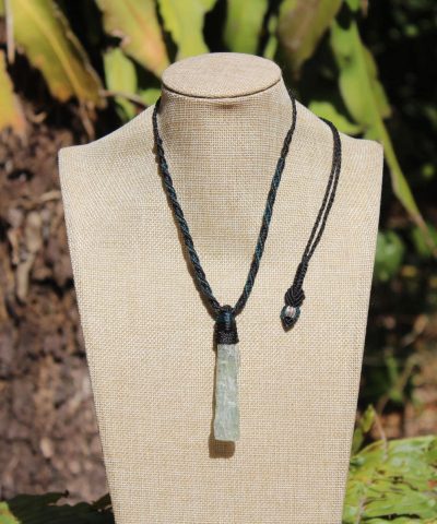 Australian GEM Kyanite Pendant Necklace, Elven Green KYANITE , raw crsytal Healing Jewelry, Australian Made Macrame Cord, magic green stone