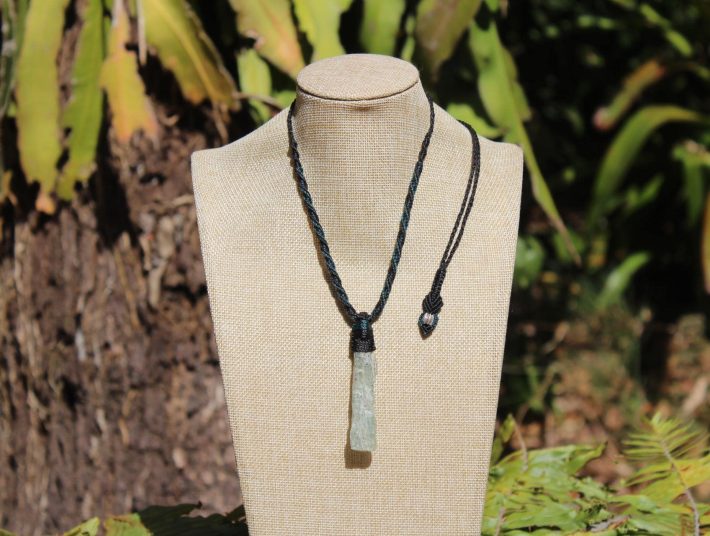 Australian GEM Kyanite Pendant Necklace, Elven Green KYANITE , raw crsytal Healing Jewelry, Australian Made Macrame Cord, magic green stone
